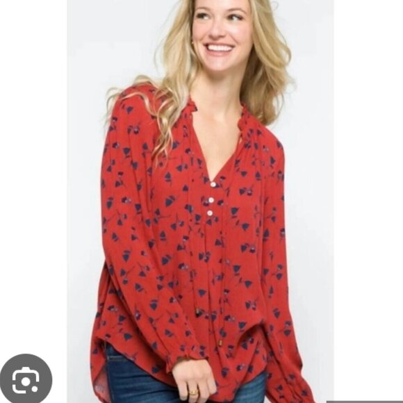 Market and Spruce Floral Long Sleeve Top - Size XL Modest Office Casual - Picture 1 of 7